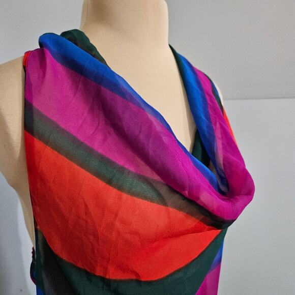 Myth NYC Tunic Top Semi Sheer Lightweight Cowl Neck Racerback Striped Large 70s - Picture 7 of 14